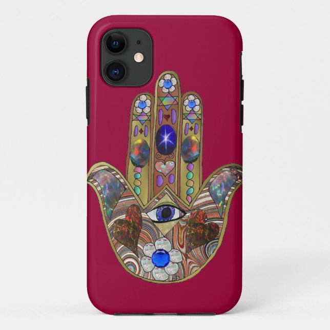 Capa Para iPhone Da Case-Mate Judaica Hamsa Hearts Flowers Opal Art Impressão (Verso)