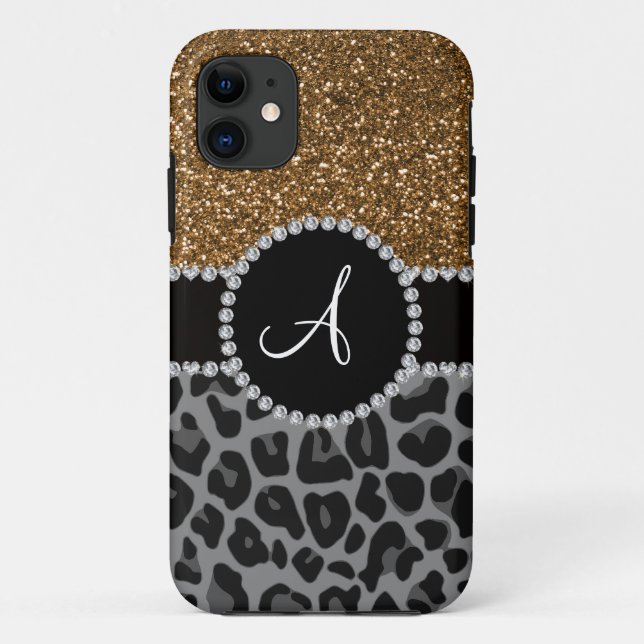 Capa Para iPhone Da Case-Mate Lâmina de ouro preto monograma (Verso)