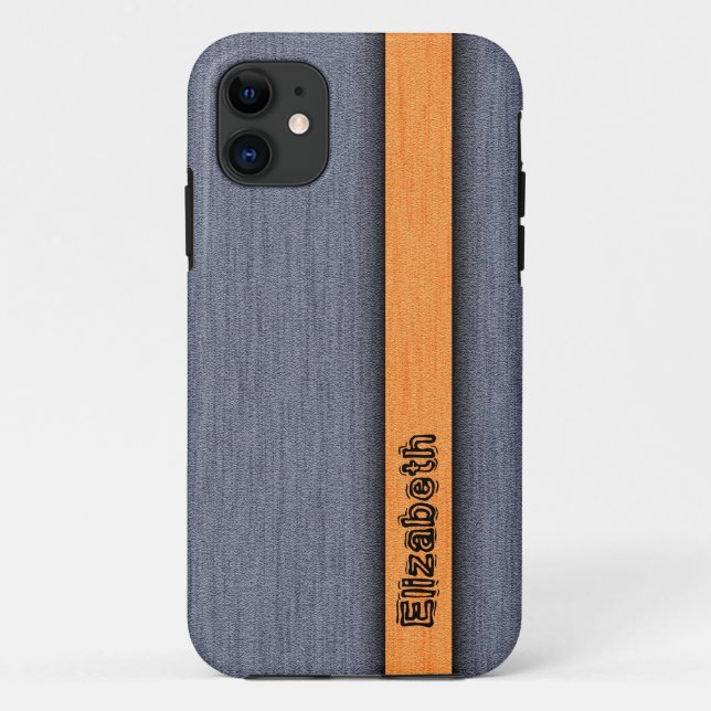 Capa Para iPhone Da Case-Mate Laranja e Cinza, Grelha de Madeira (Verso)