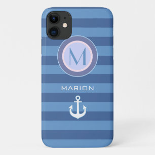 Capa Para iPhone Da Case-Mate listras azuis e monogramas de âncora