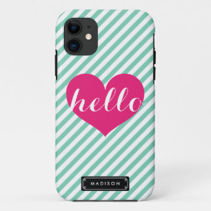 Capa Para iPhone Da Case-Mate Listras da hortelã do coração do rosa quente