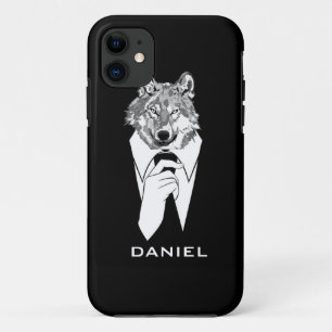 Capa Para iPhone Da Case-Mate Lobo engraçado do hipster com o smoking preto