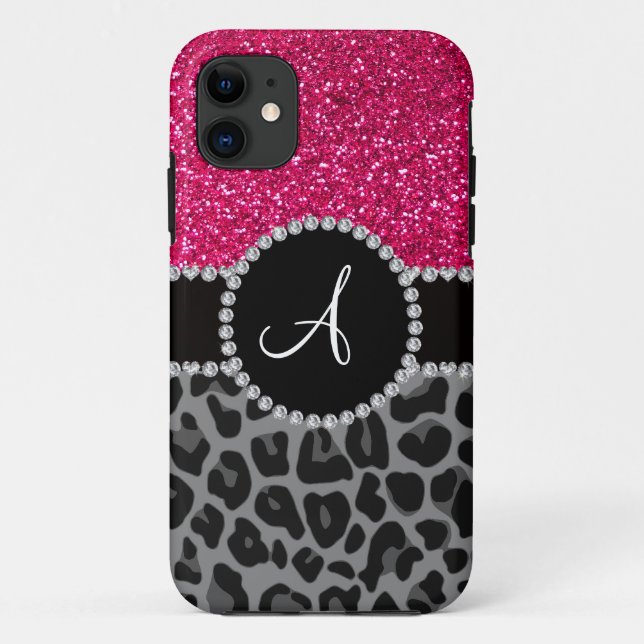 Capa Para iPhone Da Case-Mate Luminosidade rosa-do-leopardo-preto monograma (Verso)