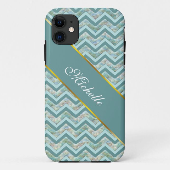Capa Para iPhone Da Case-Mate Mãe de Pérola Teal ZigZag (Verso)