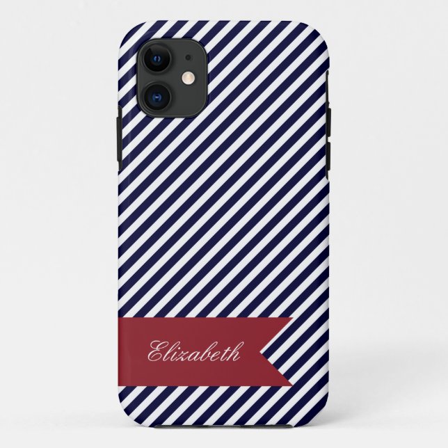 Capa Para iPhone Da Case-Mate Marinho Azul e Stripes Brancas com Minúscula iPhon (Verso)