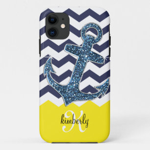 Capa Para iPhone Da Case-Mate Marinho Faux Glitter Anchor Chevron Personalizado