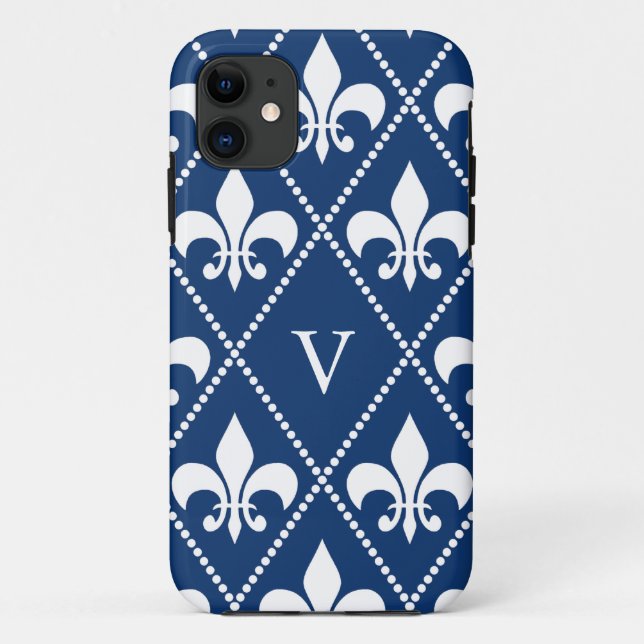 Capa Para iPhone Da Case-Mate Marinho Fleur de Lis c/ monograma (Verso)
