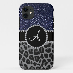 Capa Para iPhone Da Case-Mate Marinho-leopardo-preto monograma, brilho azul