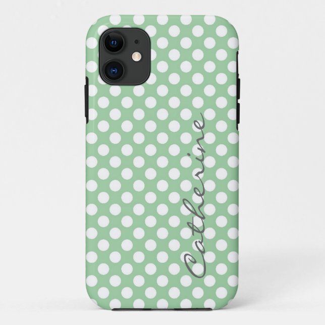Capa Para iPhone Da Case-Mate Menina, bolinhas verdes modernas, personalizadas (Verso)