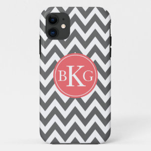 Capa Para iPhone Da Case-Mate Monograma cinzento e coral escuro do costume de