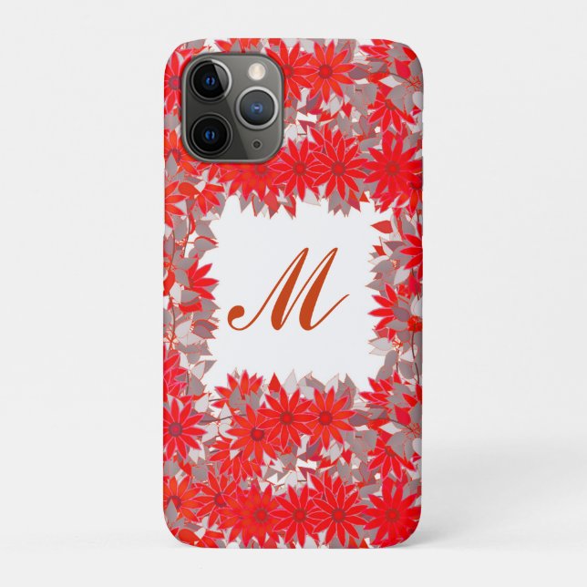 Capa Para iPhone Da Case-Mate Monograma com flores - vermelho e cinza (Verso)
