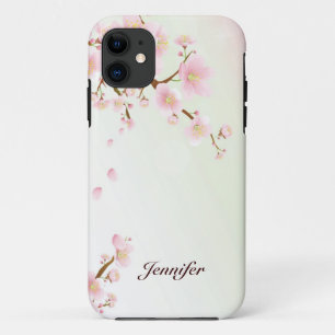 Capa Para iPhone Da Case-Mate Monograma cor-de-rosa e branco da natureza da flor