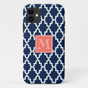 Capa Para iPhone Da Case-Mate Monograma coral marroquino dos azuis marinhos