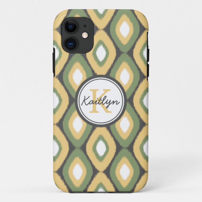 Capa Para iPhone Da Case-Mate Monograma de Ouros Ikat Sage Amarelo (Verso)