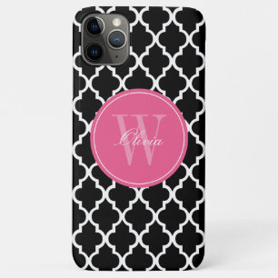 Capa Para iPhone Da Case-Mate Monograma de Quatrefoil Preto e Fuchsia