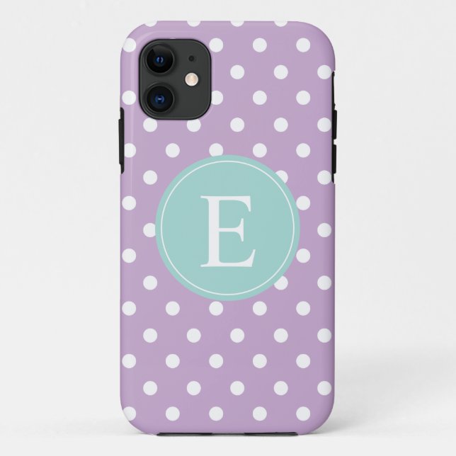 Capa Para iPhone Da Case-Mate Monograma de Teal de Bolinhas Roxa (Verso)