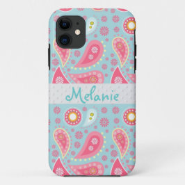 Capa Para iPhone Da Case-Mate Monograma do iPhone do Paisley Cor-de-Rosa e Azul
