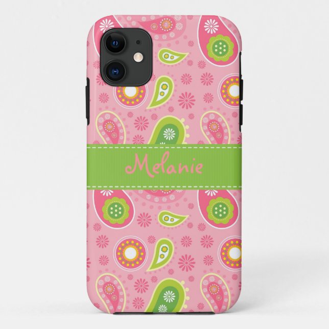 Capa Para iPhone Da Case-Mate Monograma do iPhone Rosa e Verde Paisley Personali (Verso)