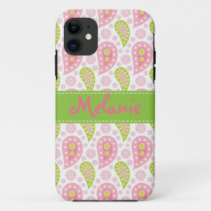 Capa Para iPhone Da Case-Mate Monograma do iPhone Rosa e Verde Paisley Personali