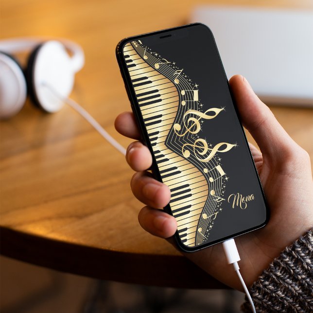 Capa Para iPhone Da Case-Mate Monograma Elegante Black E Dourado Music Notes Des (Criador carregado)