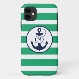 Capa Para iPhone Da Case-Mate Monograma náutico verde da âncora