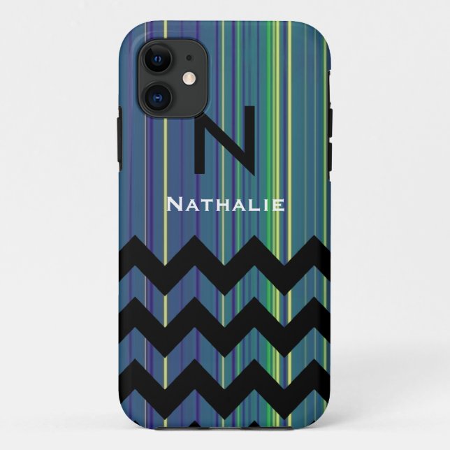Capa Para iPhone Da Case-Mate monograma personalizado com chevron e linhas (Verso)