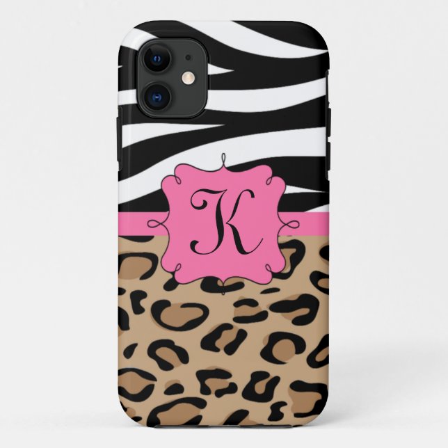 Capa Para iPhone Da Case-Mate Monograma personalizado impressão da zebra e do (Verso)