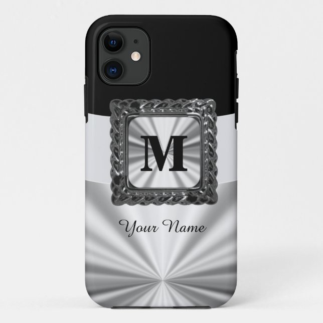 Capa Para iPhone Da Case-Mate Monograma preto e prateado (Verso)
