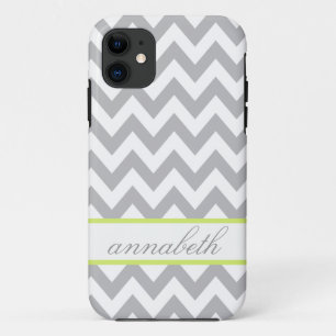 Capa Para iPhone Da Case-Mate Monograma verde cinzento e branco de Chevron
