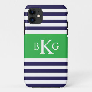 Capa Para iPhone Da Case-Mate Monograma verde-maçã das listras do marinho