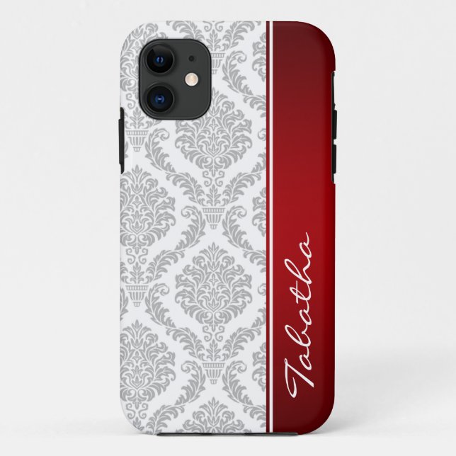 Capa Para iPhone Da Case-Mate Monograma vermelho iPhone5 do damasco do branco (Verso)