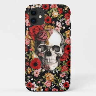 Capa Para iPhone Da Case-Mate Na flor, teste padrão floral retro com crânio