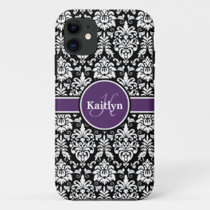 Capa Para iPhone Da Case-Mate Na moda Monograma Damasco branco preto roxo