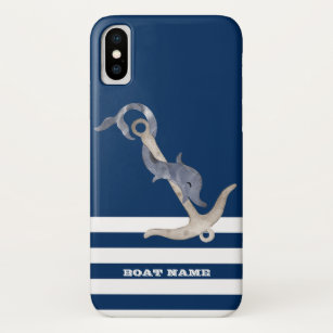 Capa Para iPhone Da Case-Mate Náutica,Marinho de golfinho ancorado, azul riscado