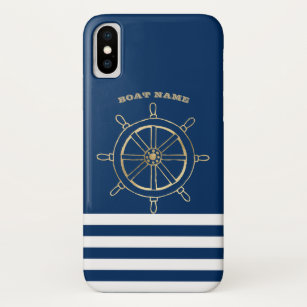 Capa Para iPhone Da Case-Mate Náutica, Roda Dourada do Barco, Marinho Blue Strip