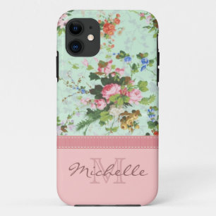 Capa Para iPhone Da Case-Mate Nome cor-de-rosa floral do monograma do vintage