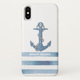 Capa Para iPhone Da Case-Mate Nome Da Embarcação Náutica,Âncora,Corda,Faixa Azul