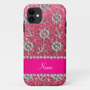 Capa Para iPhone Da Case-Mate Nome das âncoras de prata cor-de-rosa-rosa fuchsia
