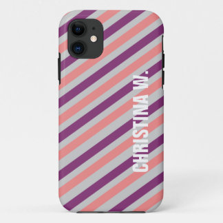 Capa Para iPhone Da Case-Mate Nome personalizado de padrão de faixa roxa rosa
