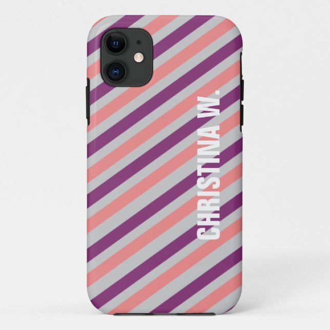 Capa Para iPhone Da Case-Mate Nome personalizado de padrão de faixa roxa rosa (Verso)