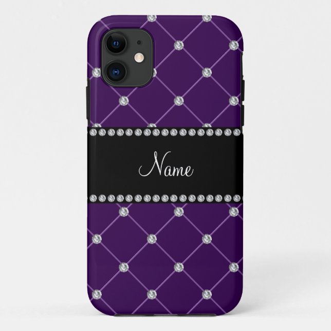 Capa Para iPhone Da Case-Mate Nome personalizado Diamantes roxos (Verso)