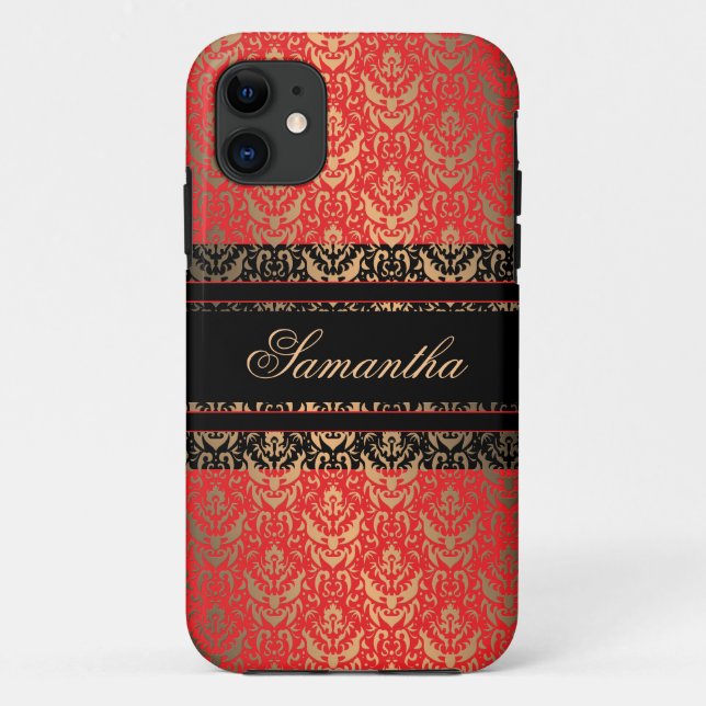 Capa Para iPhone Da Case-Mate Nome Personalizado do Damasco do Shimmer Vermelho  (Verso)