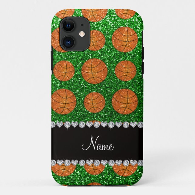 Capa Para iPhone Da Case-Mate Nome personalizado esferas de cintilação verde (Verso)