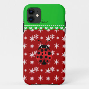 Capa Para iPhone Da Case-Mate Nome personalizado ladybug vermelho snowflakes gre