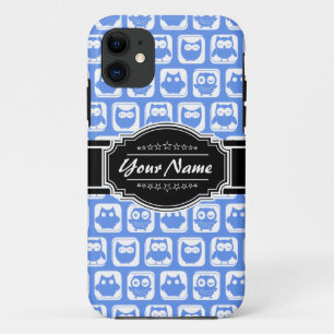 Capa Para iPhone Da Case-Mate Nome Personalizado Preto-Coruja Azul