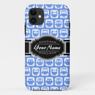 Capa Para iPhone Da Case-Mate Nome Personalizado Preto-Coruja Azul