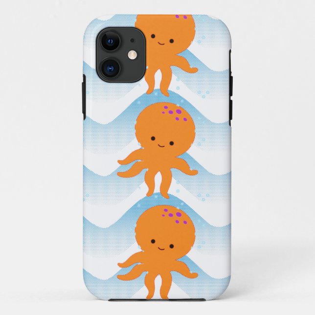 Capa Para iPhone Da Case-Mate Octopus Laranja E Padrão De Ondas Azuis (Verso)