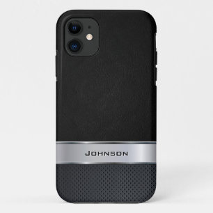 Capa Para iPhone Da Case-Mate Olhar de couro preto elegante com etiqueta de