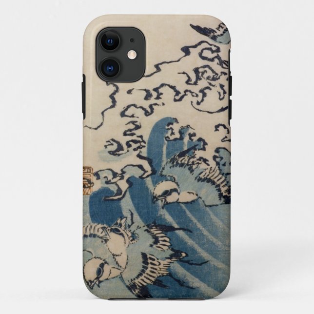 Capa Para iPhone Da Case-Mate Ondas e pássaros, c.1825 (impressão do woodblock (Verso)