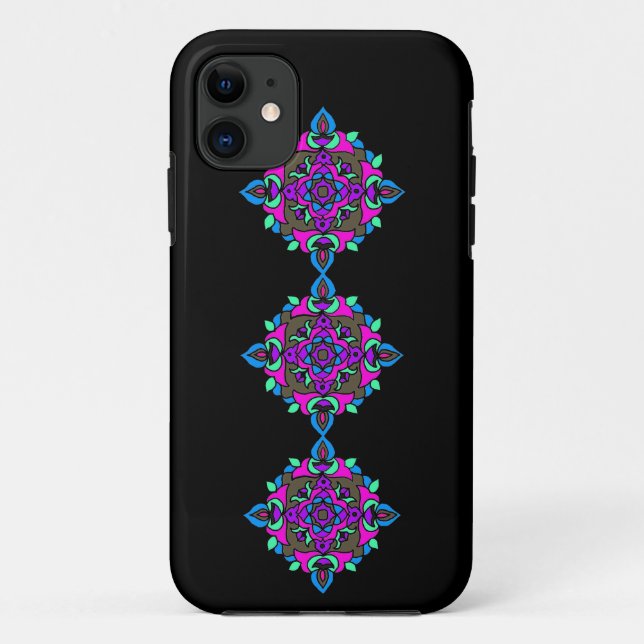 Capa Para iPhone Da Case-Mate Padrão Brilhante Rangoli num Fundo Negro (Verso)